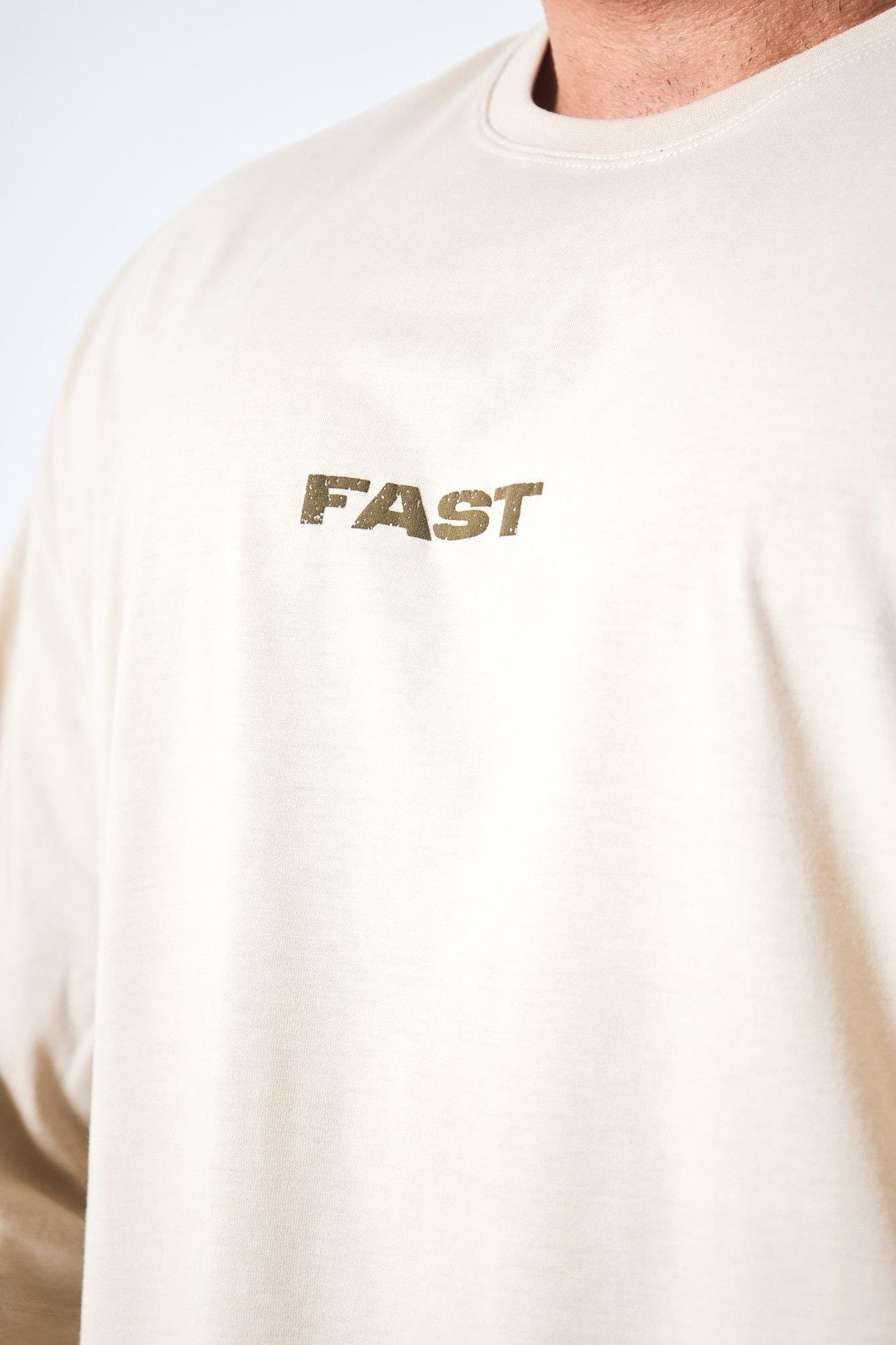 “Fast” Arka Ve Ön Kabartma Baskılı Oversize - Bej