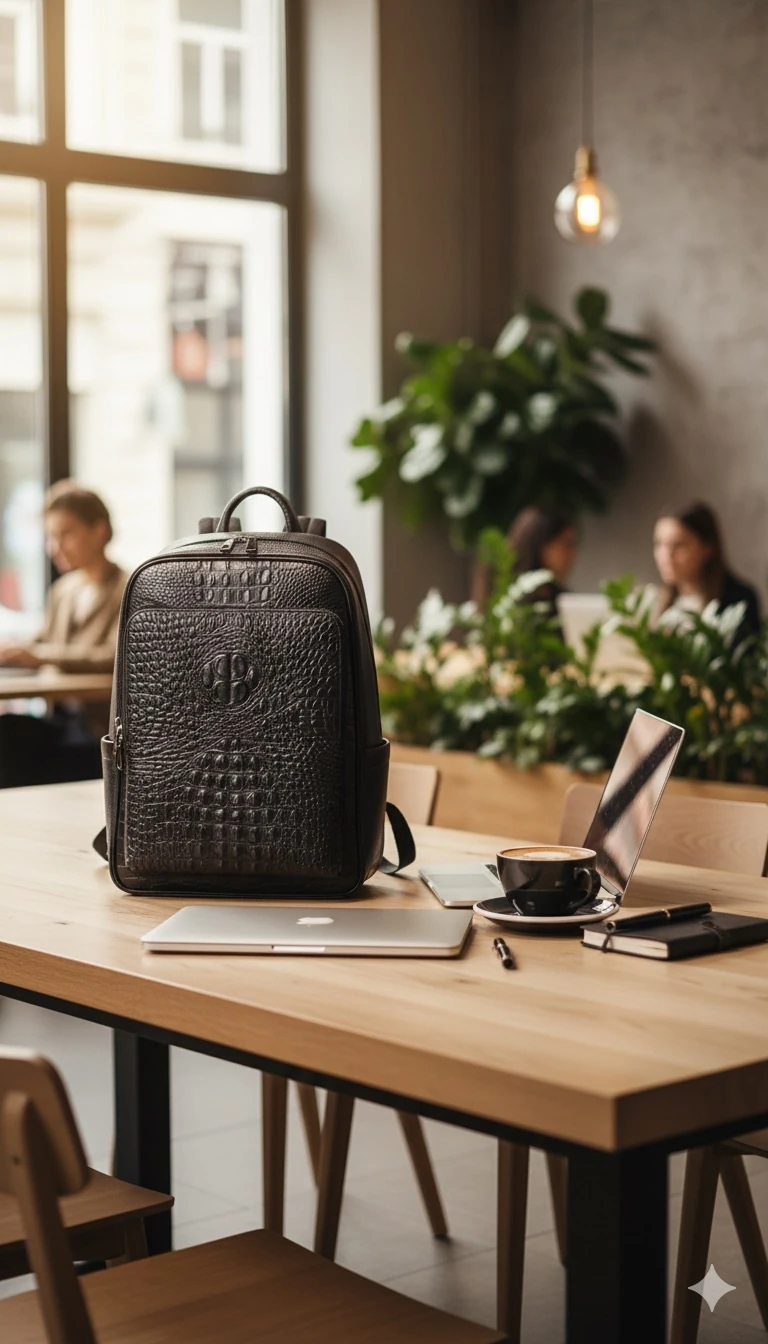 Erkek Siyah Timsah Derisi Desenli Laptop Sırt Çantası – 15.6 inç, Şık Deri Görünümlü, Günlük & İş