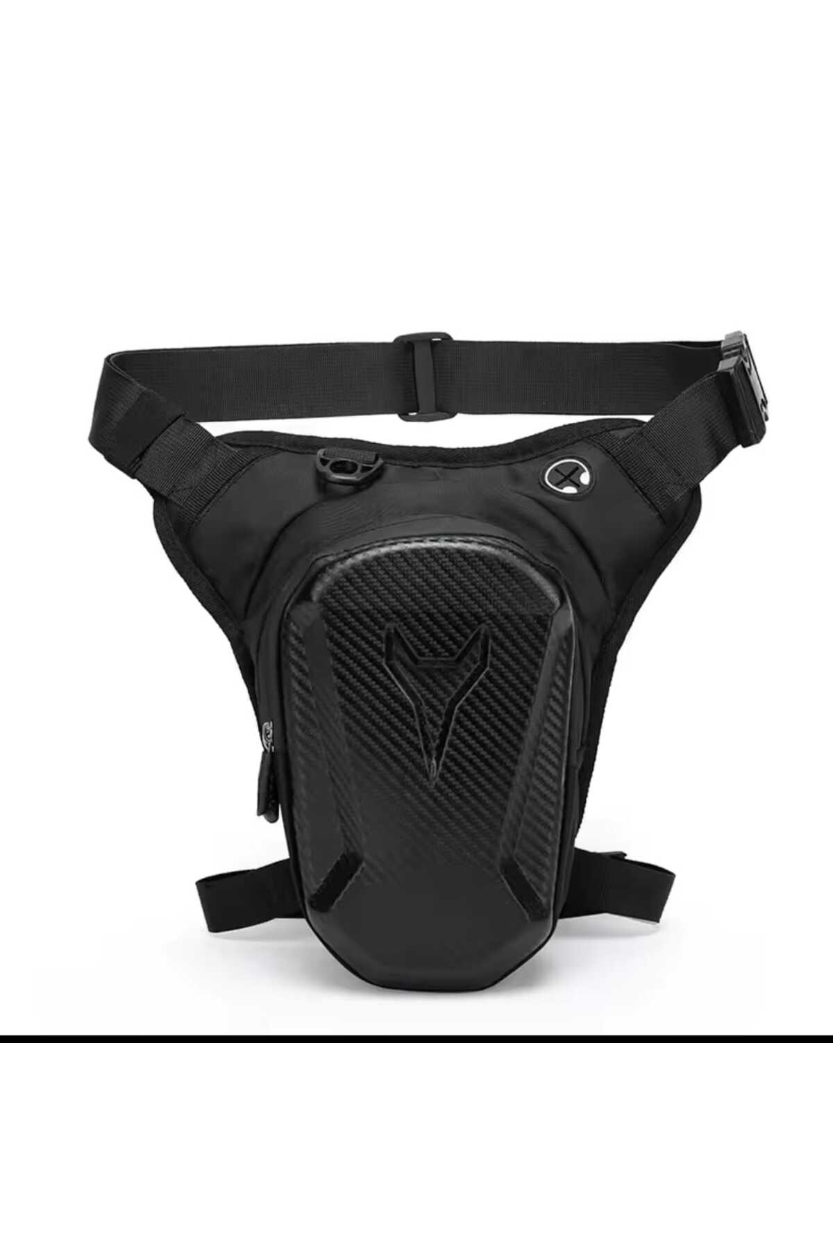Erkek Siyah Karbon Desenli Motosiklet ve Outdoor Bel Çantası – Su Geçirmez Sert Korumalı Tasarım