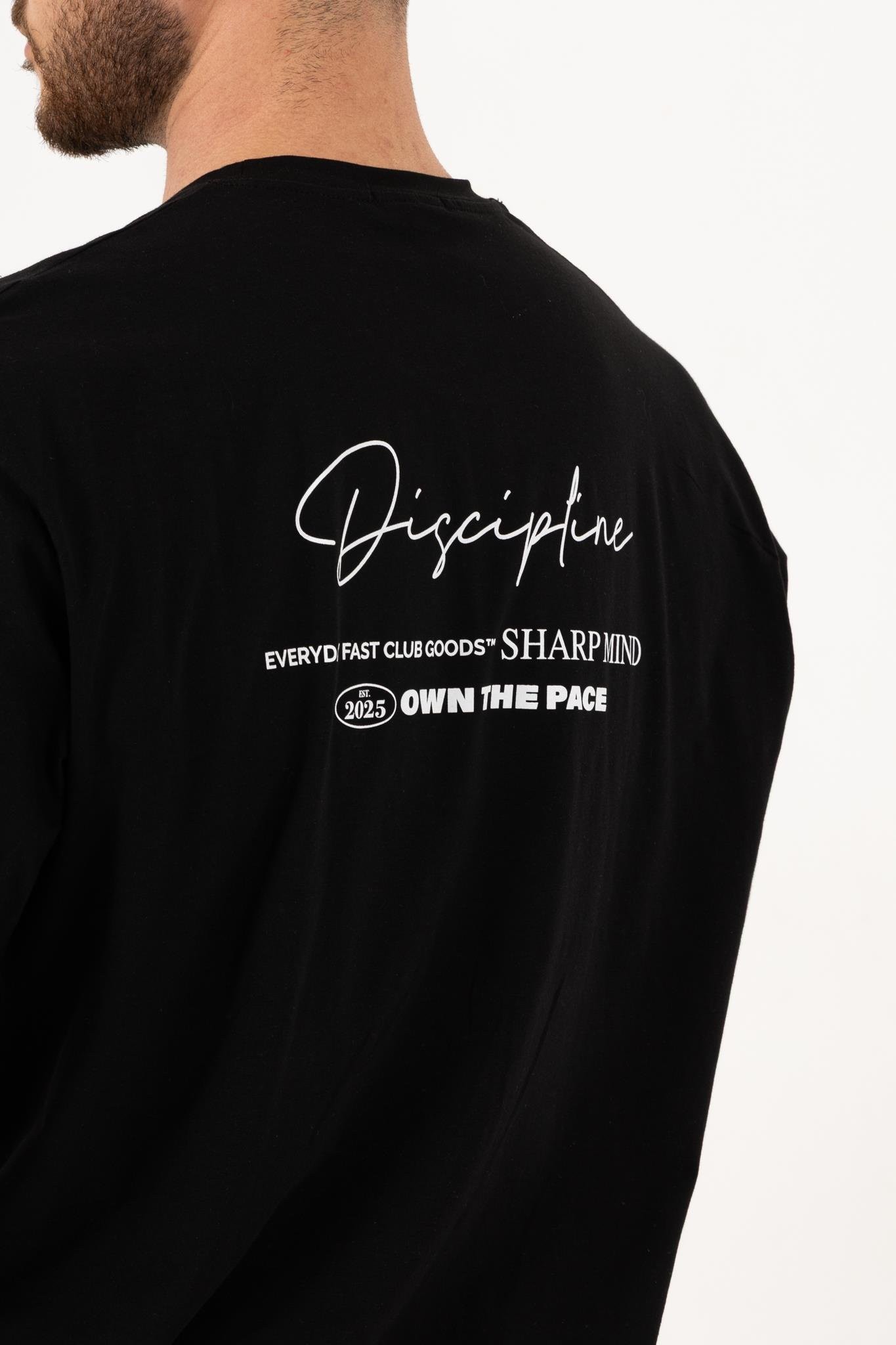 Oversize Siyah T-Shirt – Erkek Günlük Rahat Kalıp (Discipline Baskılı)