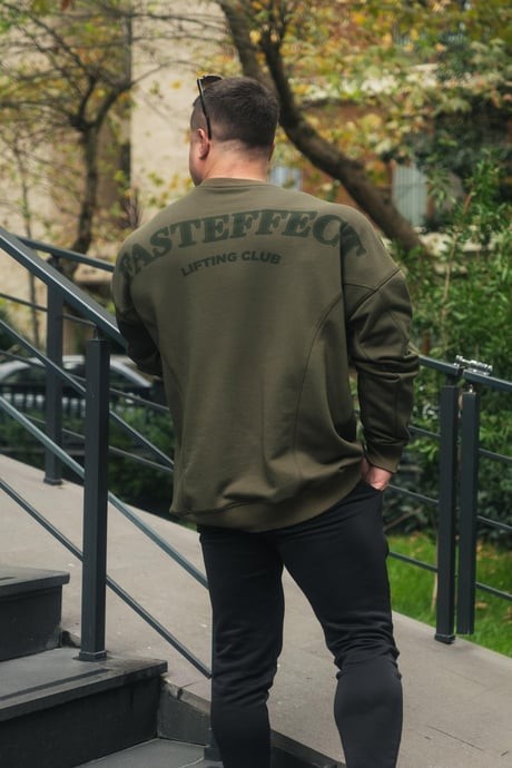 Sırtı Baskılı Dikiş Detaylı Oversize Sweatshirt - Haki