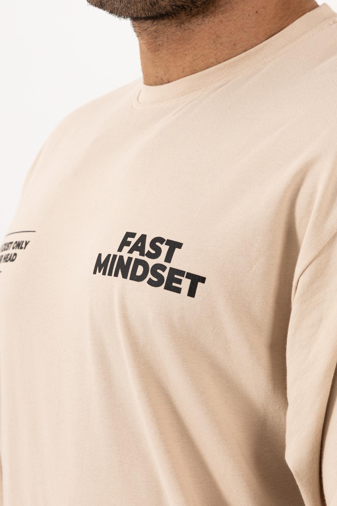 Fast Mindset Baskılı Oversize Bej T-Shirt – Erkek Spor ve Günlük Giyim