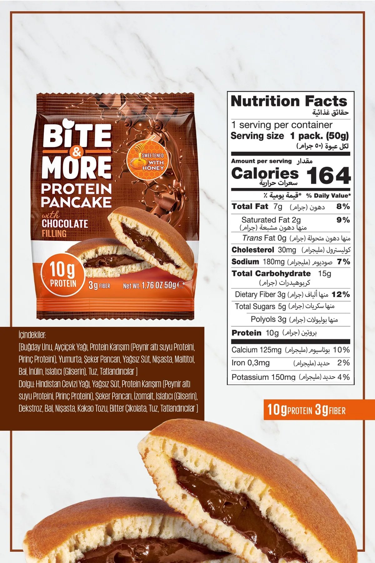 Bite & More Protein Pancake 50 GR - Chocolate Cream - 12 Adet