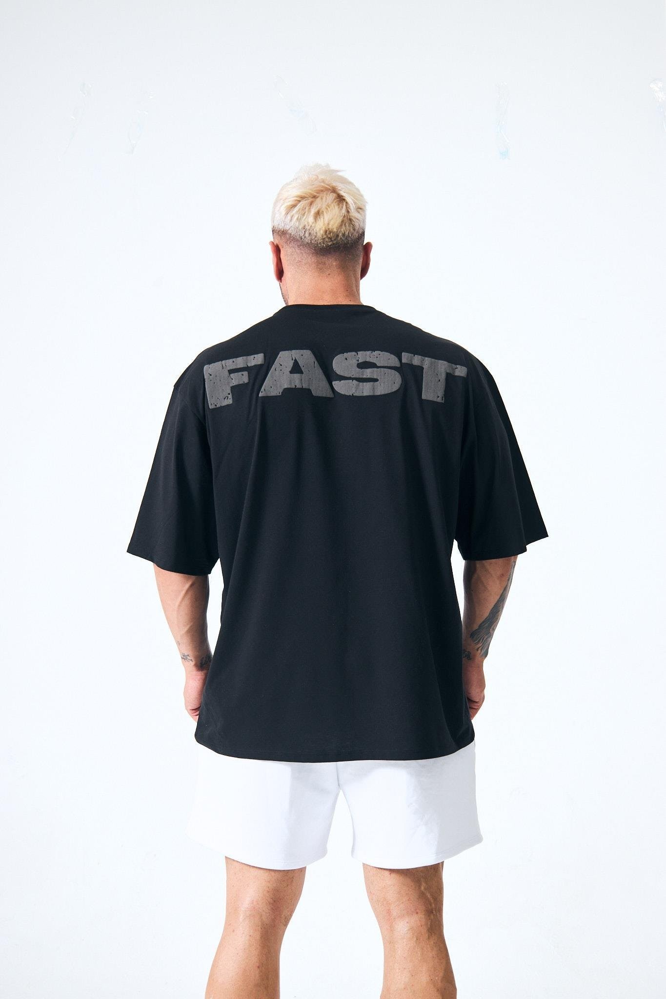 “Fast” Arka Ve Ön Kabartma Baskılı Oversize - Siyah