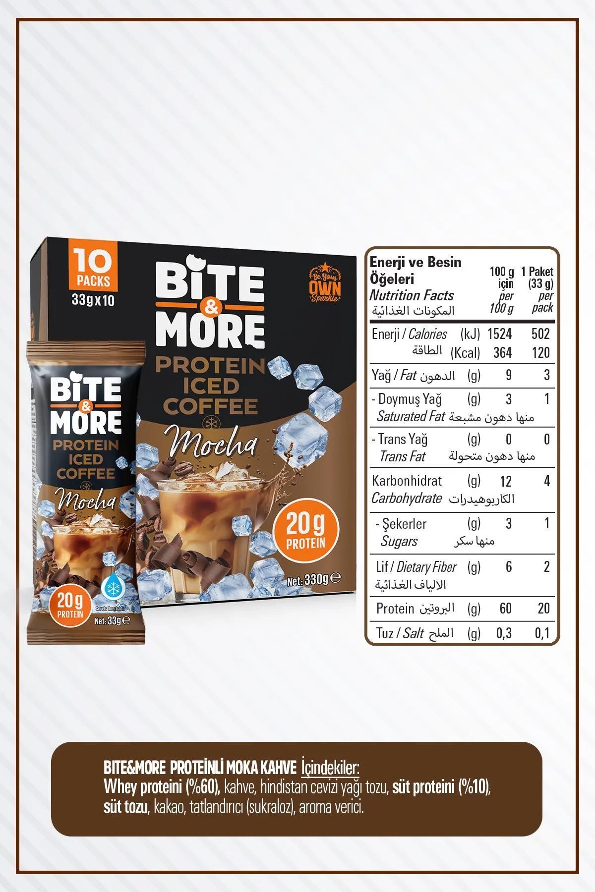 Bite & More Protein Iced Coffee 33 GR - Mocha - 10 Adet