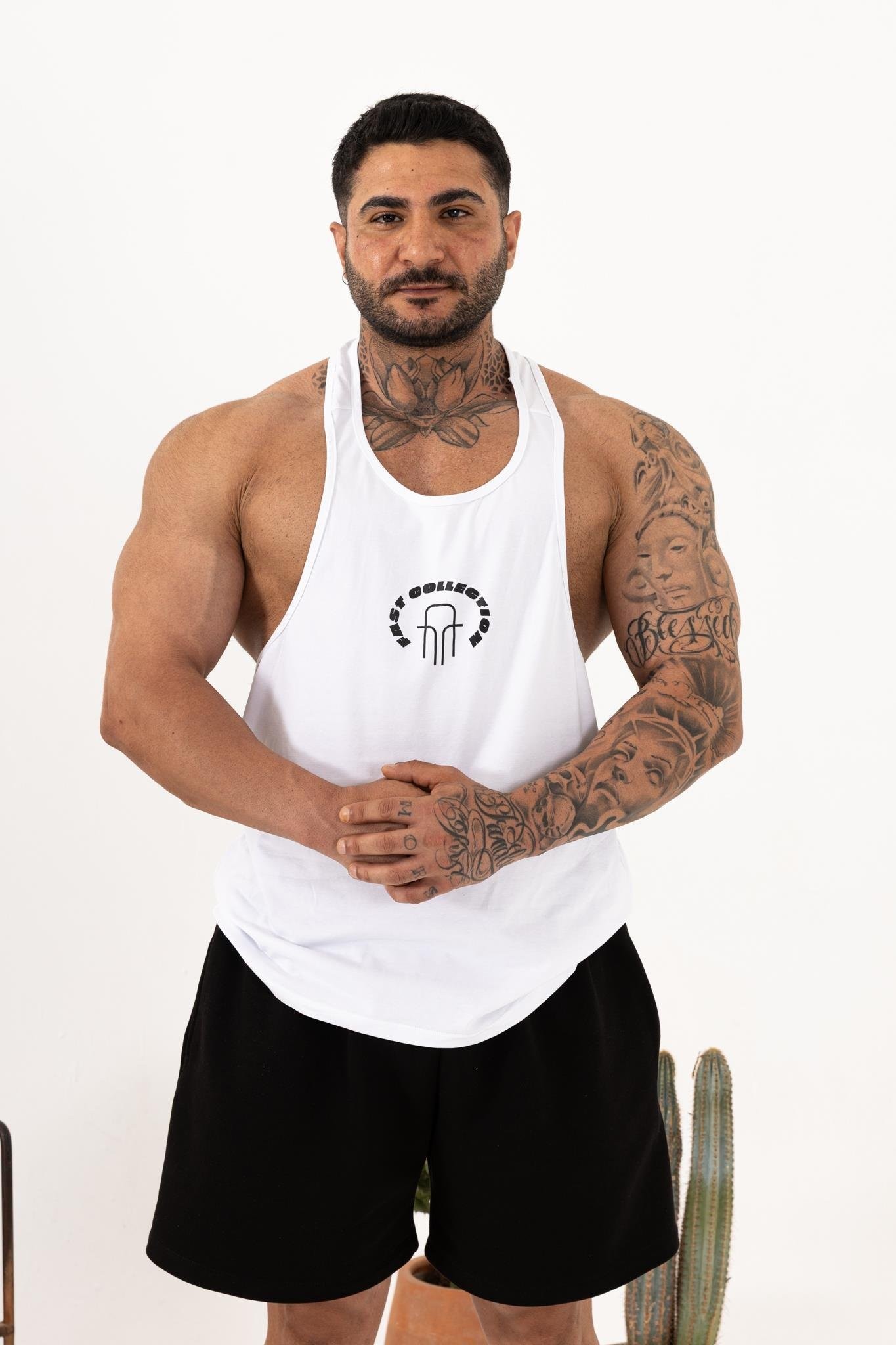 Erkek Beyaz Oversize Atlet – Fast Collection Logo Baskılı Sporcu Kesim