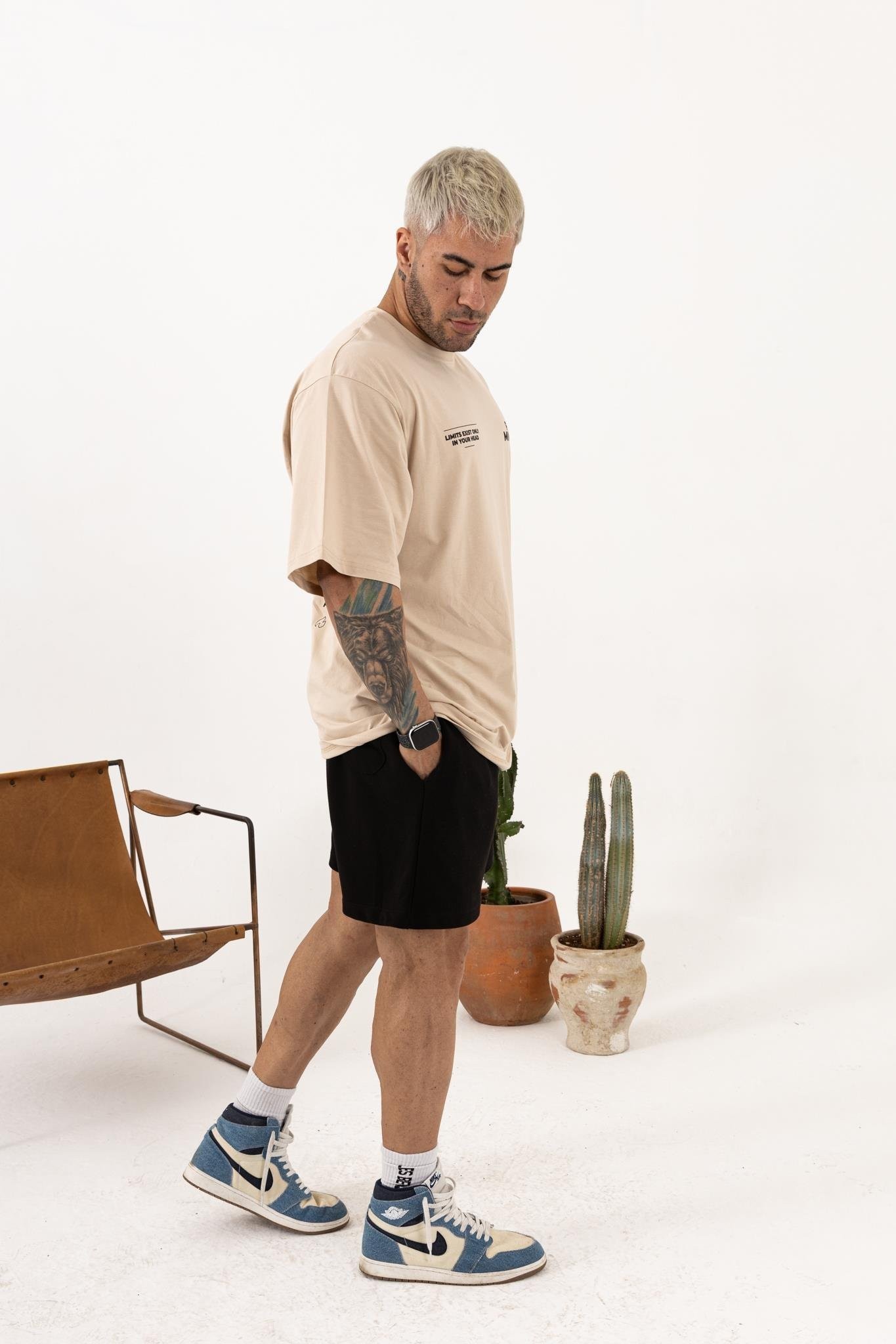 Fast Mindset Baskılı Oversize Bej T-Shirt – Erkek Spor ve Günlük Giyim