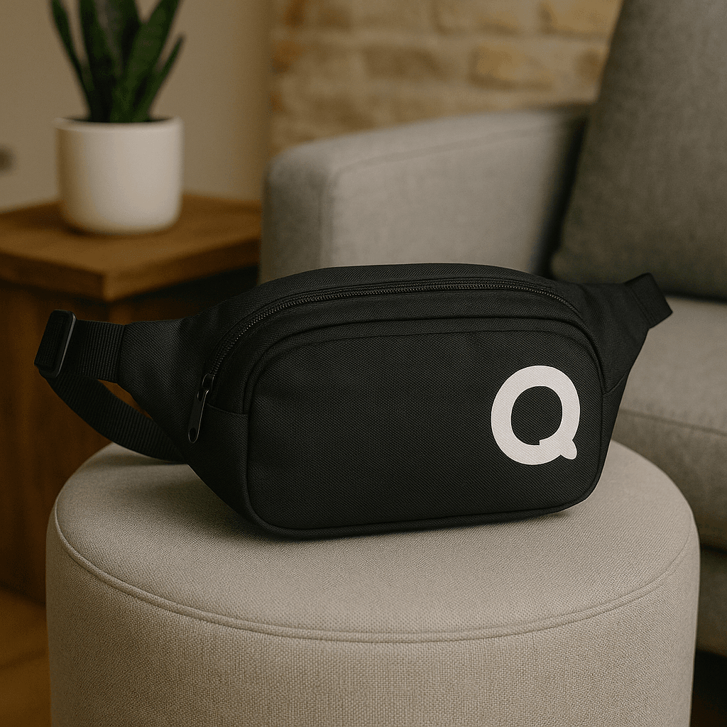 QuickPrep Siyah Bel Çantası | Su Geçirmez Kumaş | Unisex Spor ve Günlük Kullanım