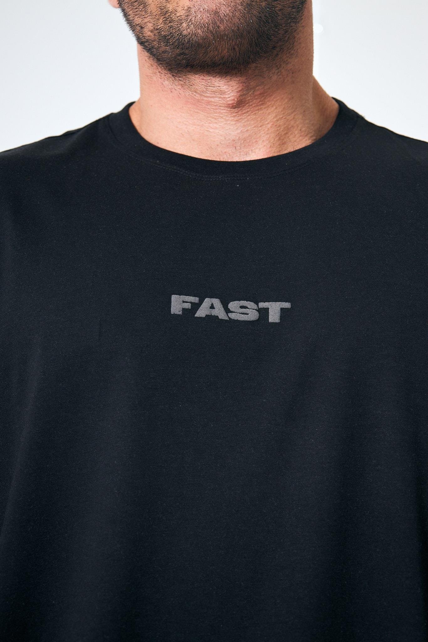 “Fast” Arka Ve Ön Kabartma Baskılı Oversize - Siyah