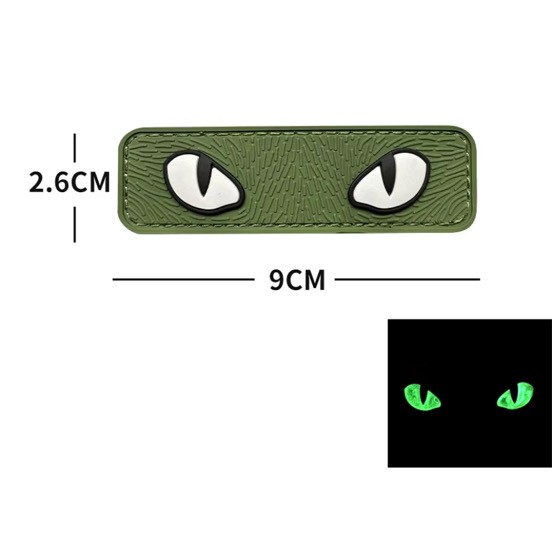 Glow-in-the-Dark Kedi Gözlü PVC Patch – Fosforlu Gece Parlayan Yama 9x2.6 cm