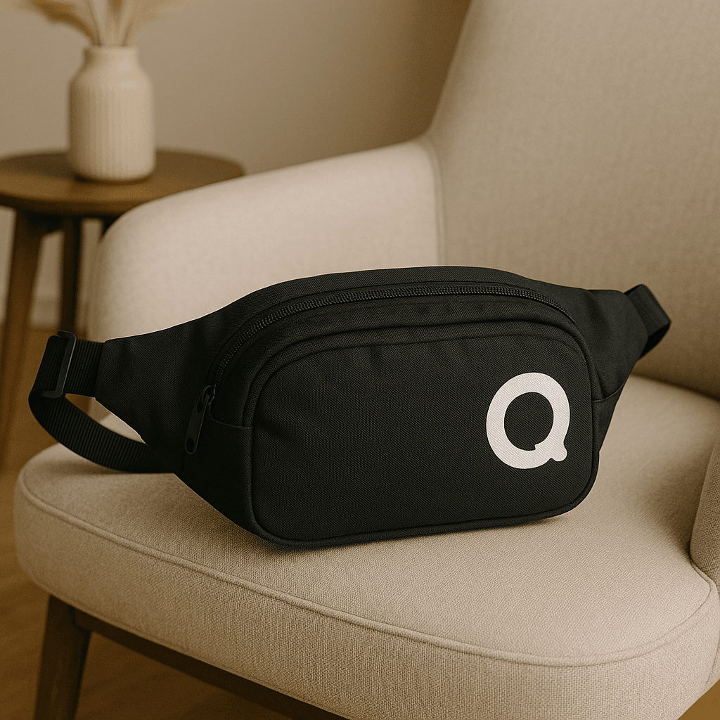 QuickPrep Siyah Bel Çantası | Su Geçirmez Kumaş | Unisex Spor ve Günlük Kullanım