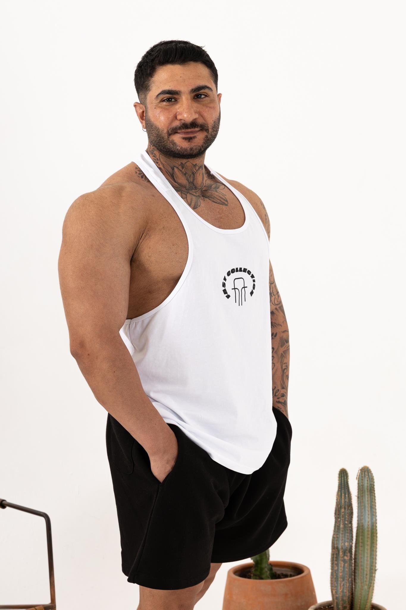 Erkek Beyaz Oversize Atlet – Fast Collection Logo Baskılı Sporcu Kesim