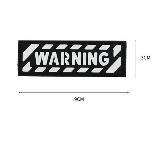 WARNING Yazılı Siyah Beyaz 3x9 cm PVC Patch – Çanta, Mont, Şapka İçin Uygun