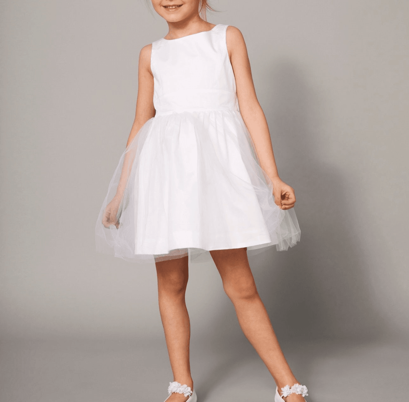 Kız Çocuk Beyaz Sade Şık Saten Abiye Mezuniyet Doğum Günü Elbise Çiçek Kız Elbise