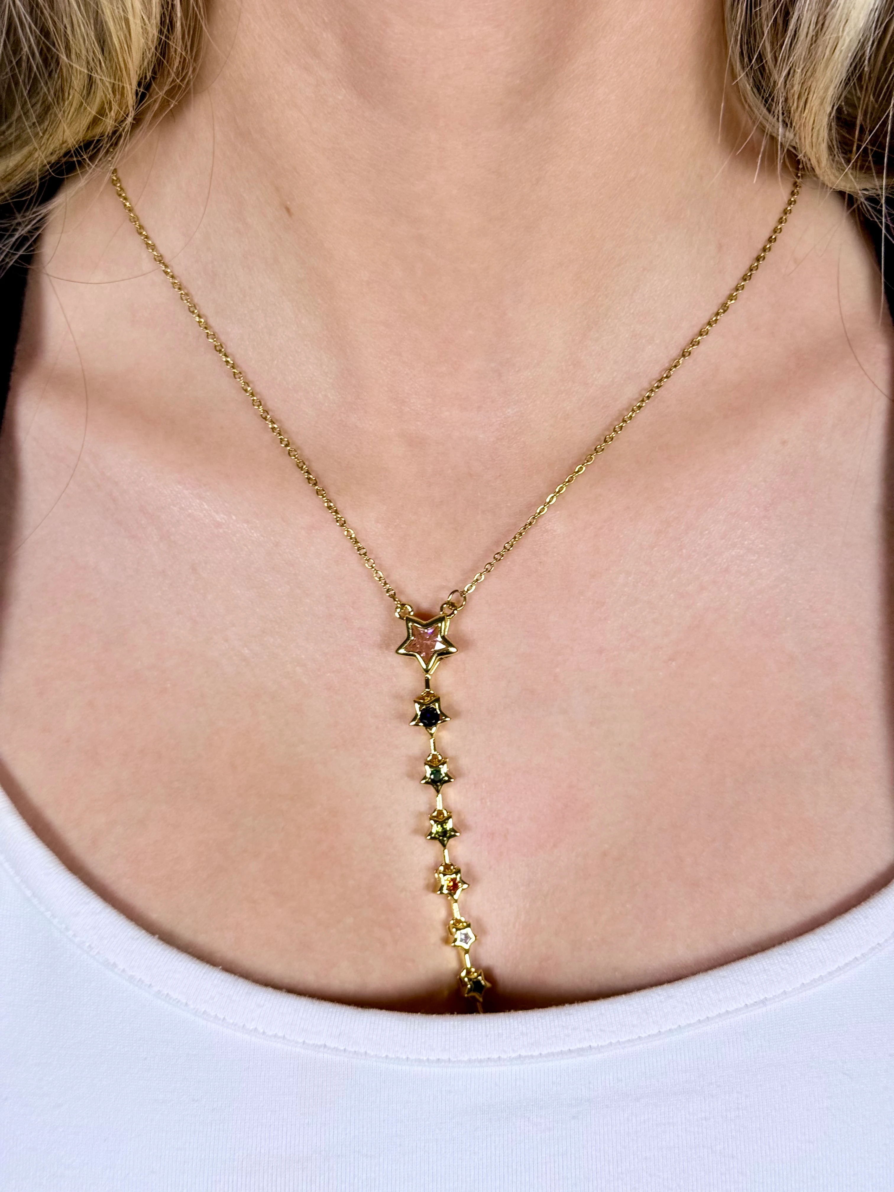 Yıldız Figürlü Y Model Gold Çelik Kolye