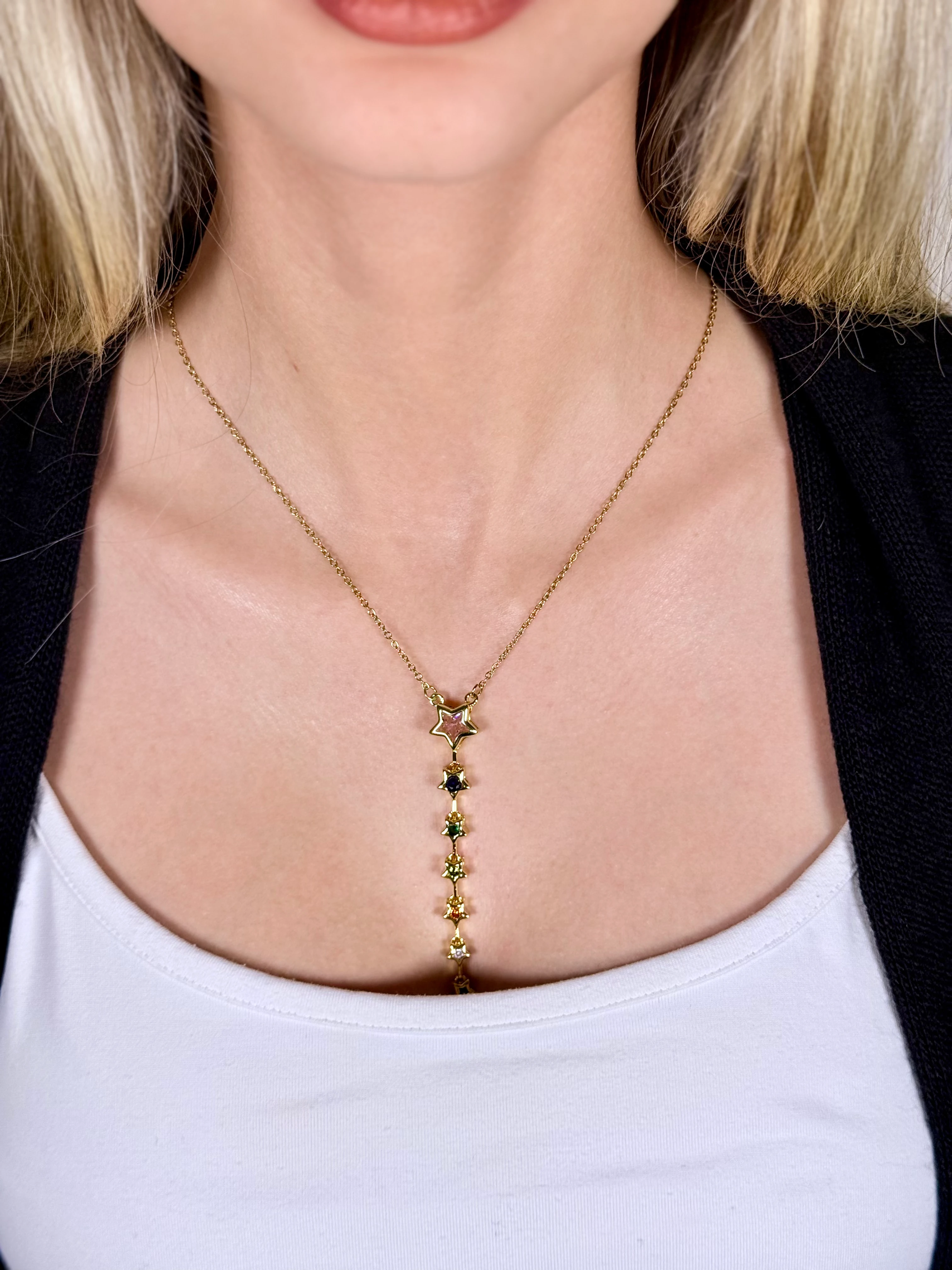 Yıldız Figürlü Y Model Gold Çelik Kolye