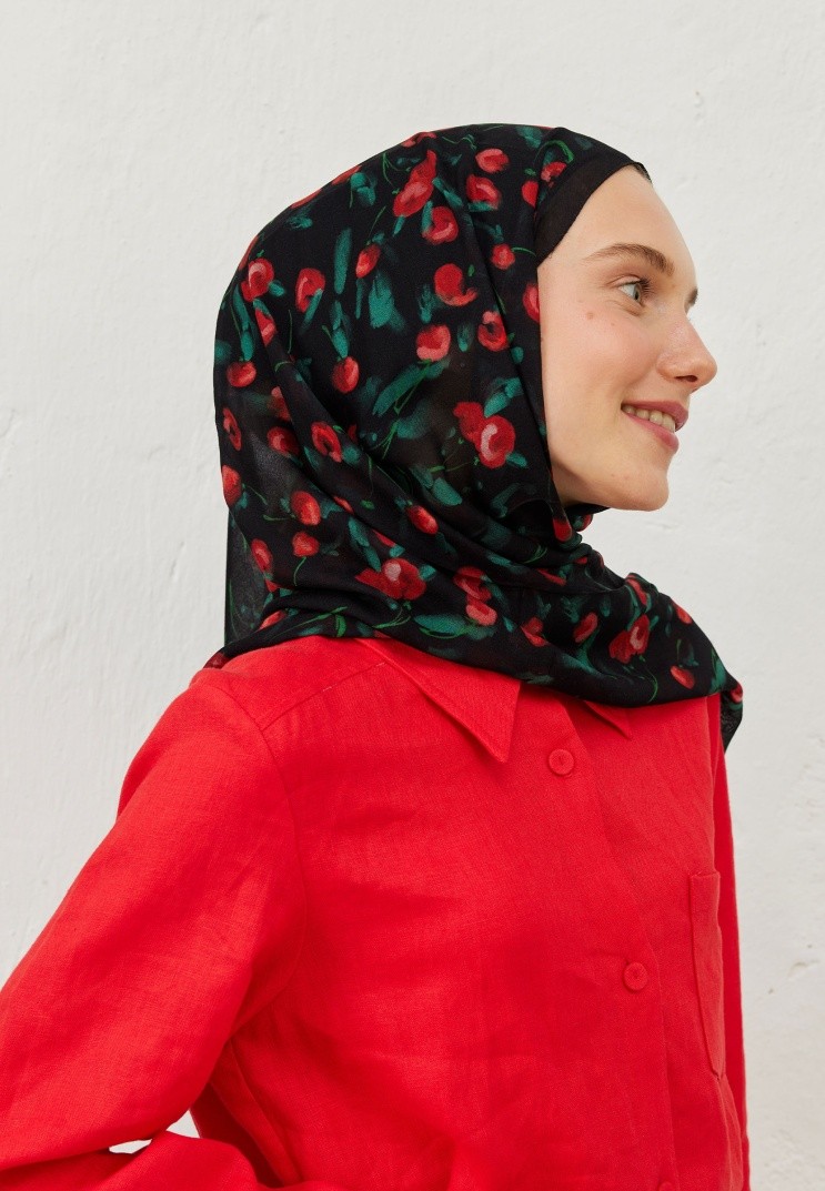 Cherry Rami Desenli Şal