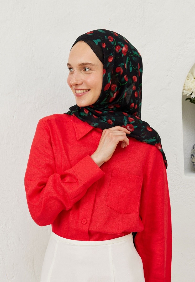 Cherry Rami Desenli Şal
