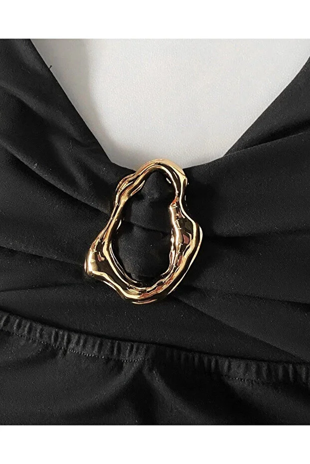 Kadın Ip Askılı Toka Detaylı Yırtmaçlı Janjan Krep Elbise