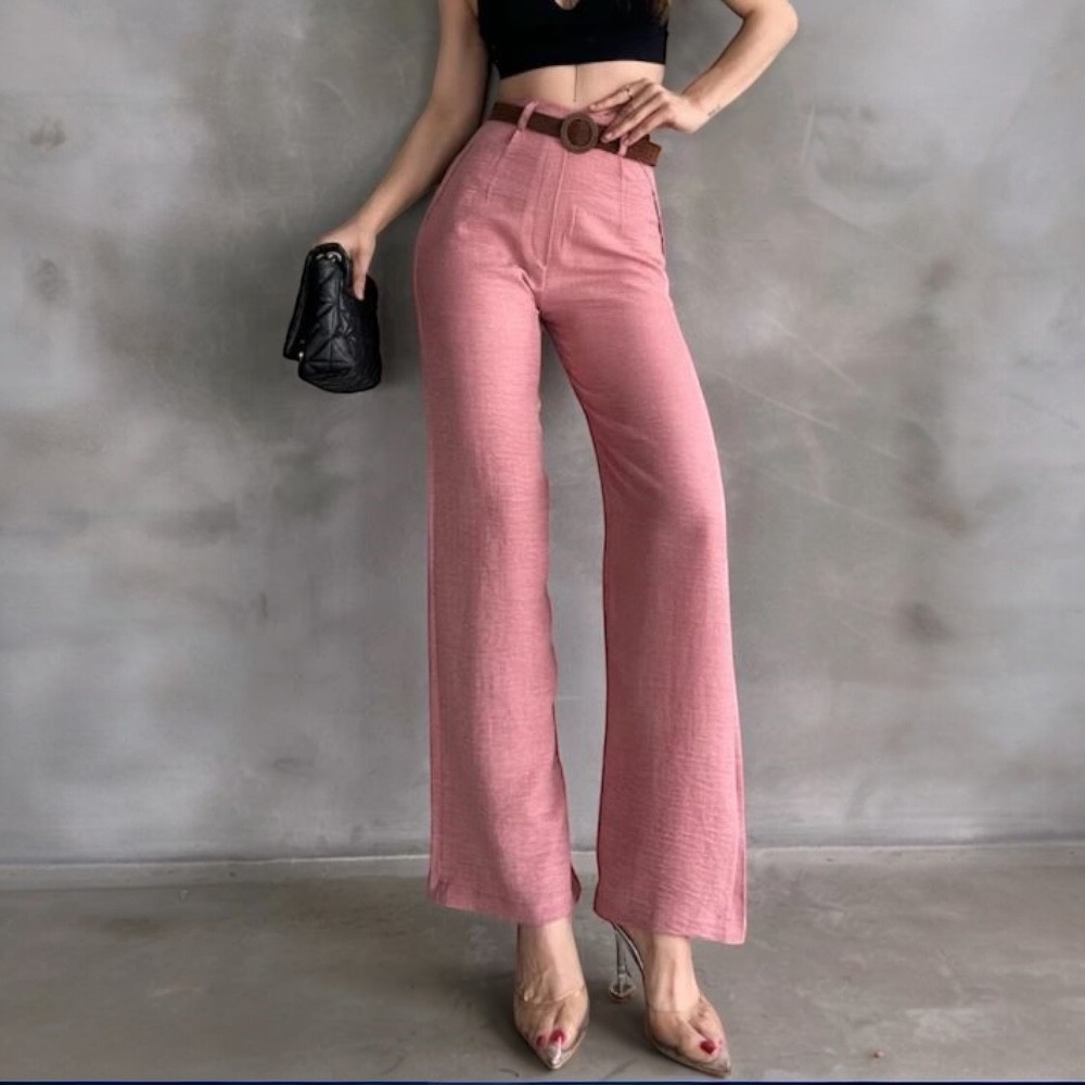 Kemerli Keten Pantolon