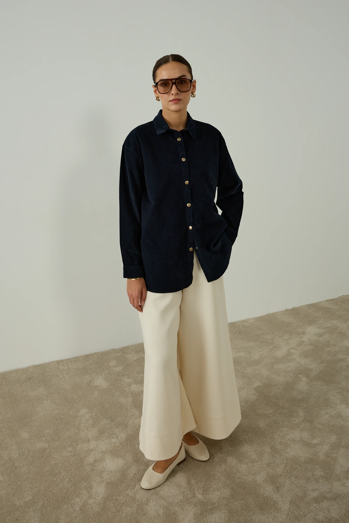 Lacivert Kadife Gömlek