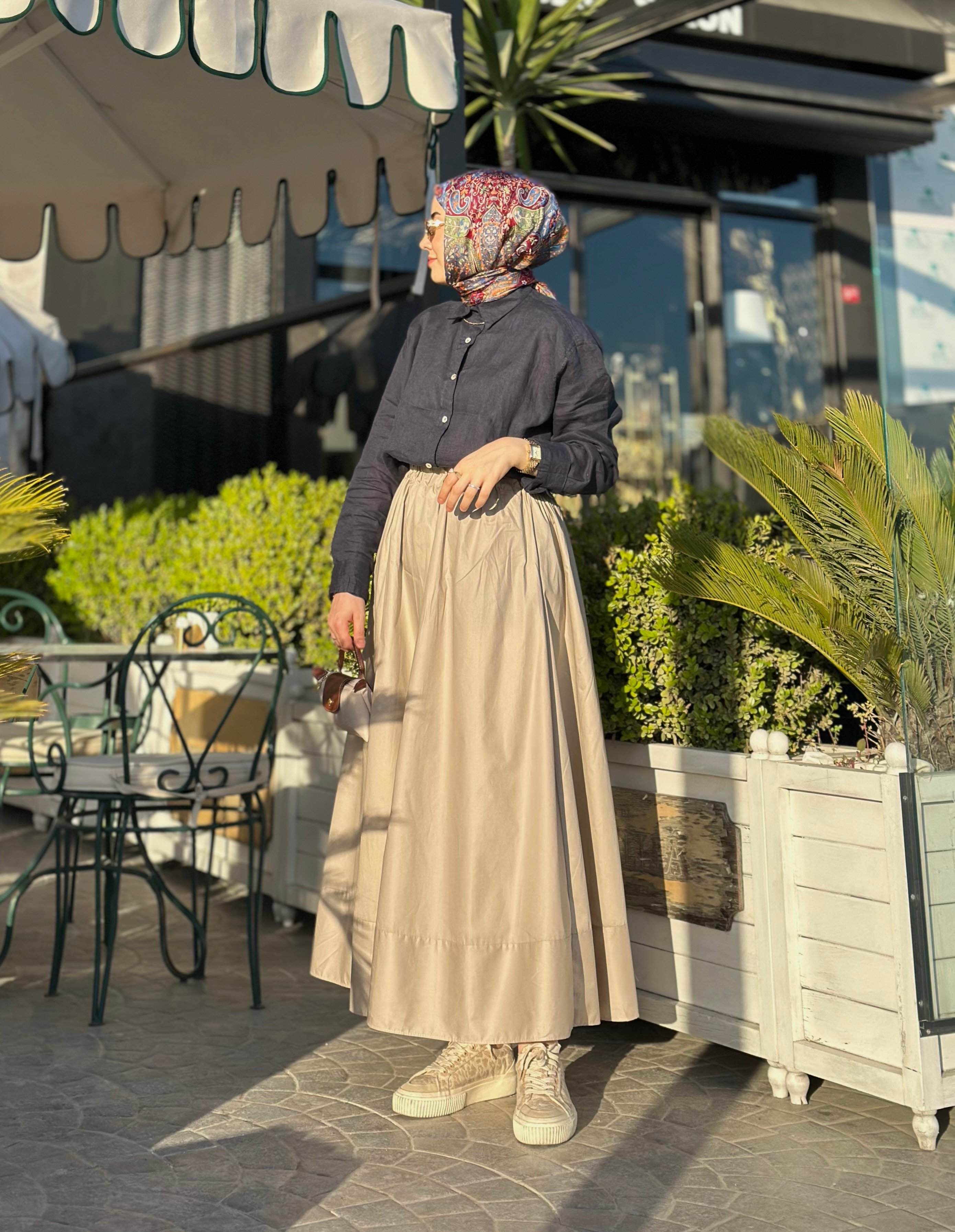 bej poplin etek