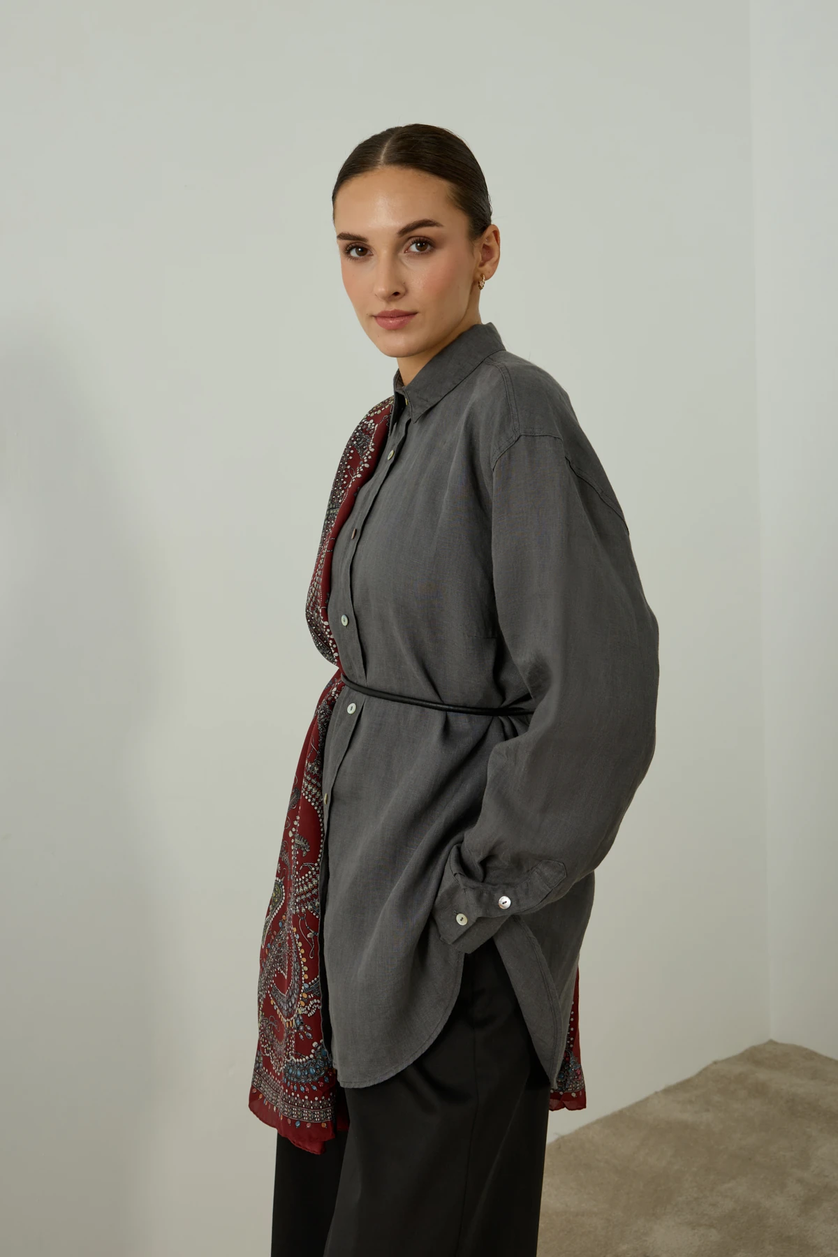 Gri Keten Gömlek