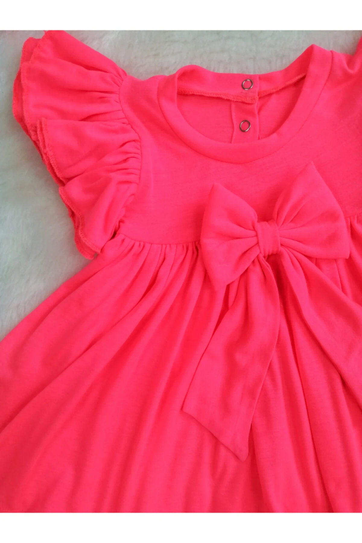 Kız Çocuk Fosforlu Pembe Elbise Takımı & Elbise & Kilot & Bandana