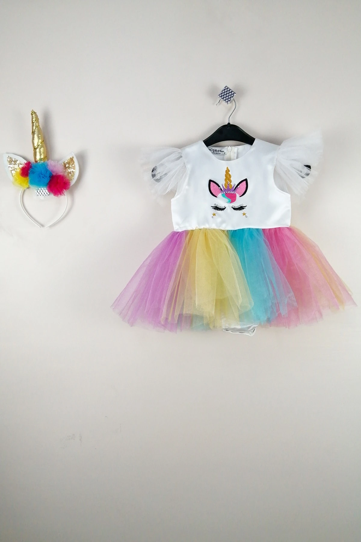 Kız Çocuk Unicorn Nakışlı Kostüm