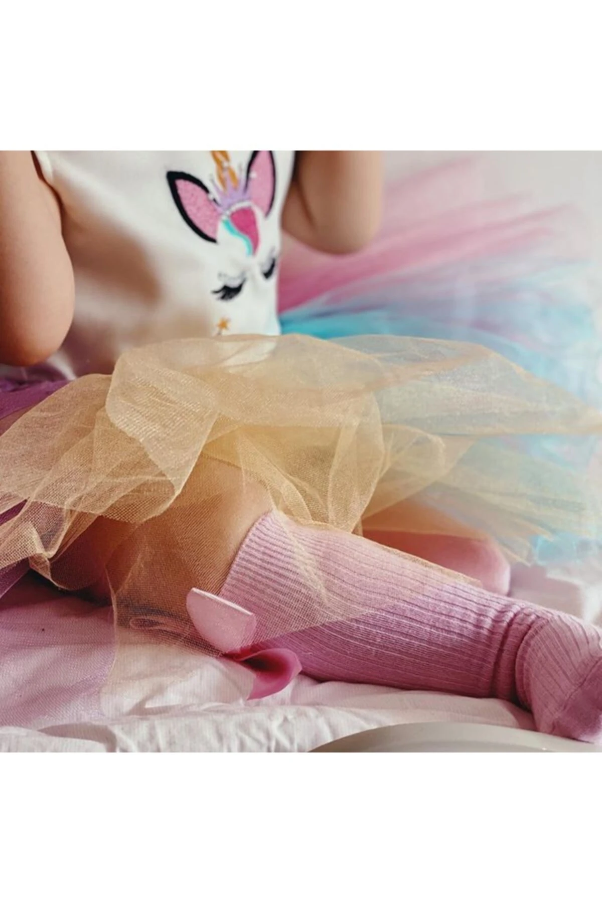 Kız Çocuk Unicorn Nakışlı Kostüm