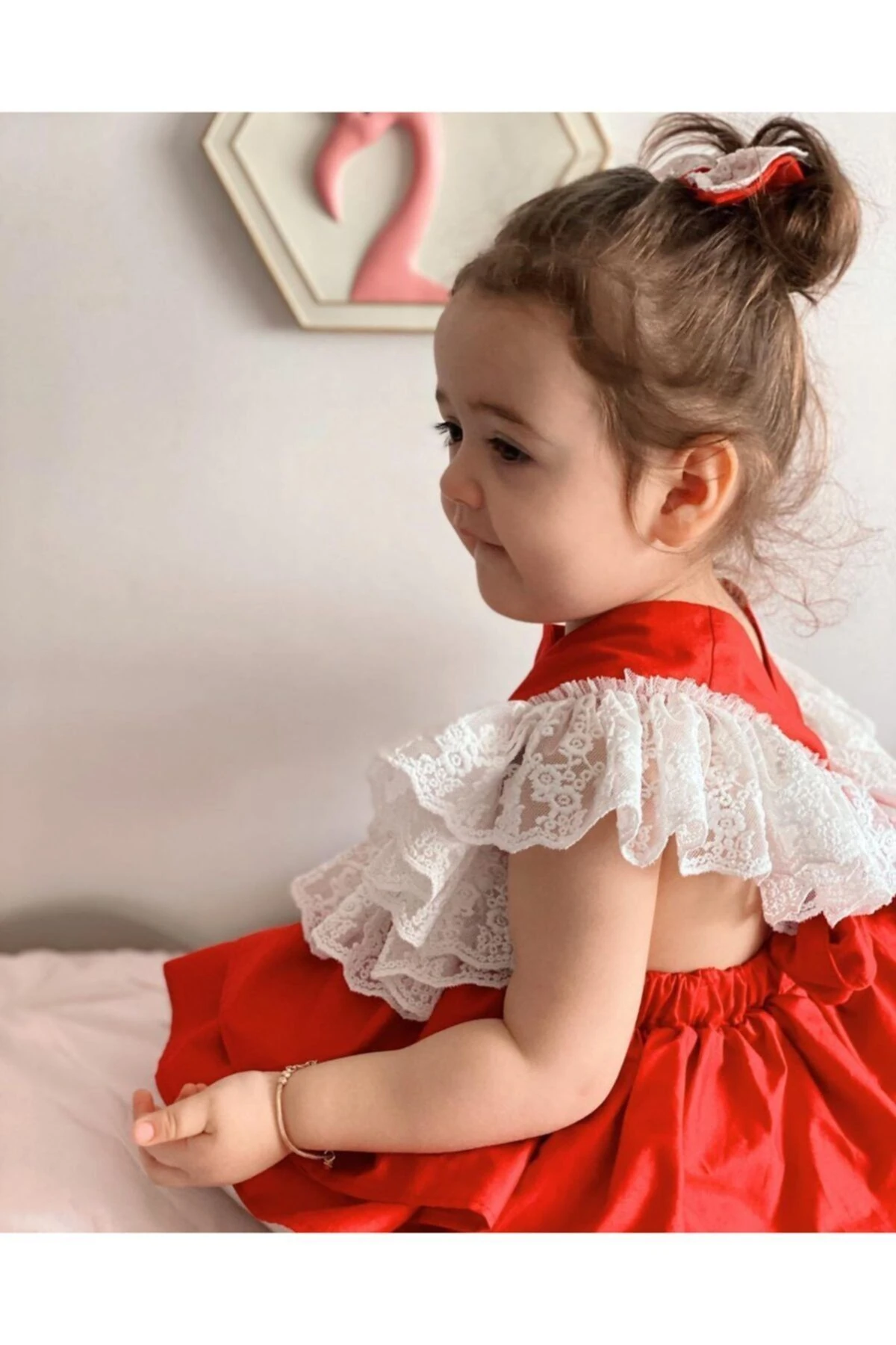 Kız Çocuk Kırmızı Dantelli Tulum