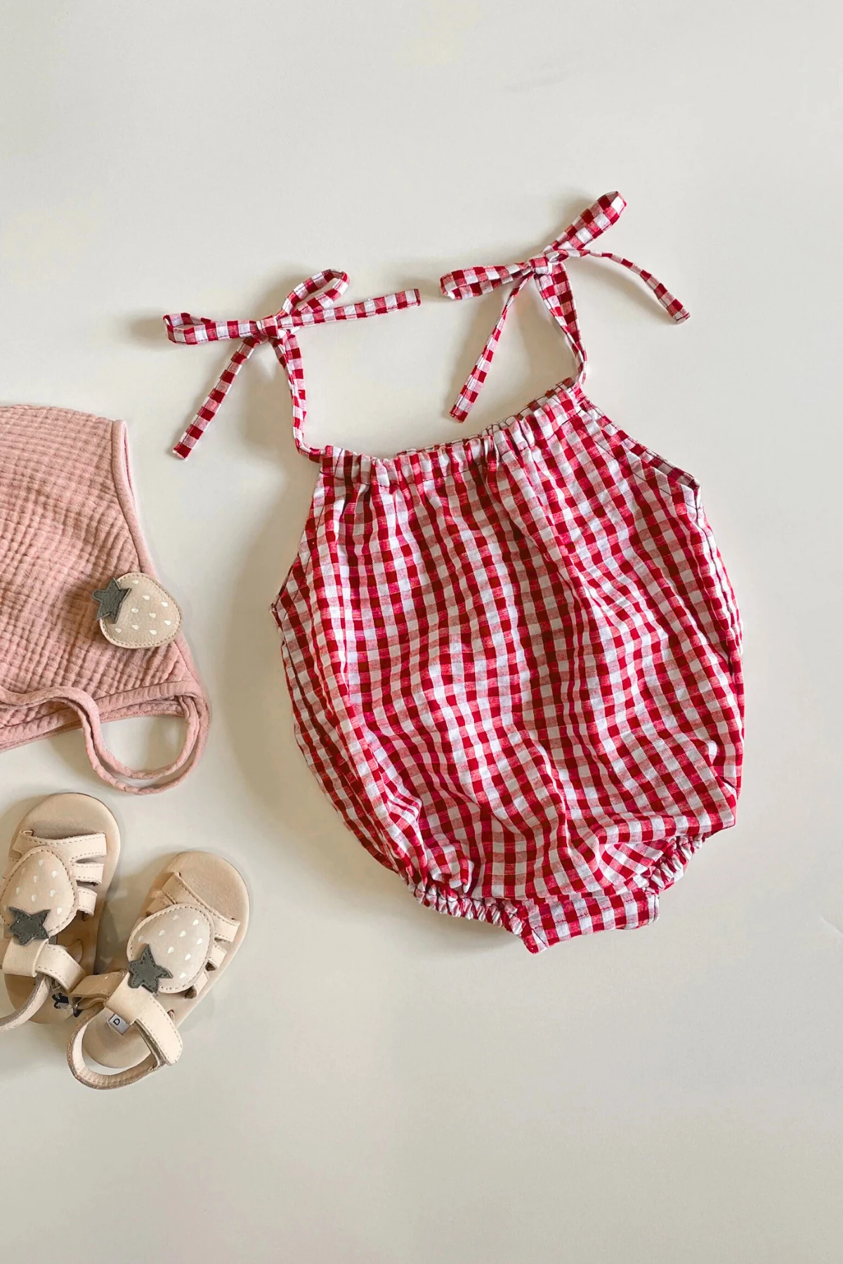 Kırmızı Pötikareli Kız Çocuk Lastikli Casual Romper main variant image