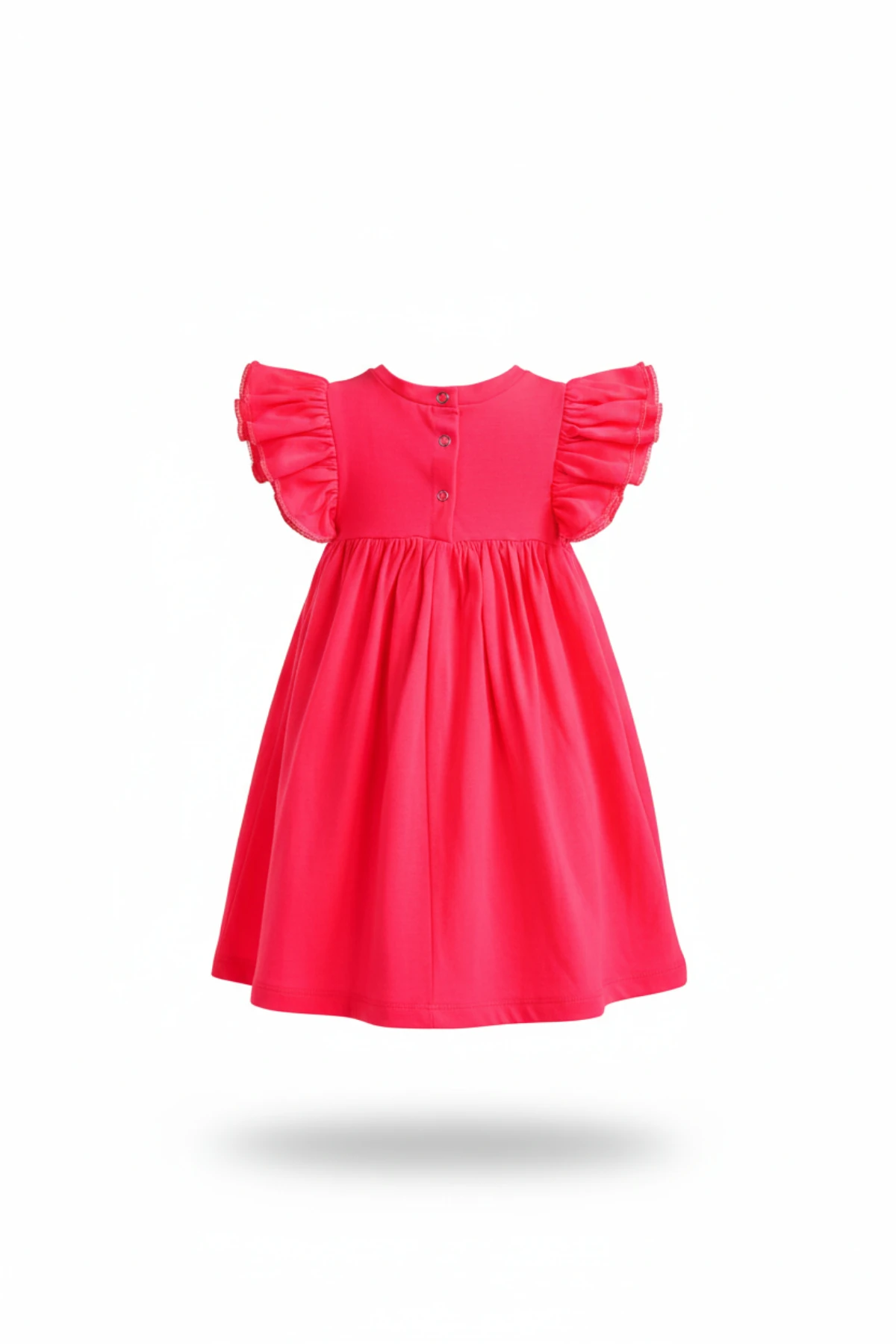 Kız Çocuk Fosforlu Pembe Elbise Takımı & Elbise & Bandana