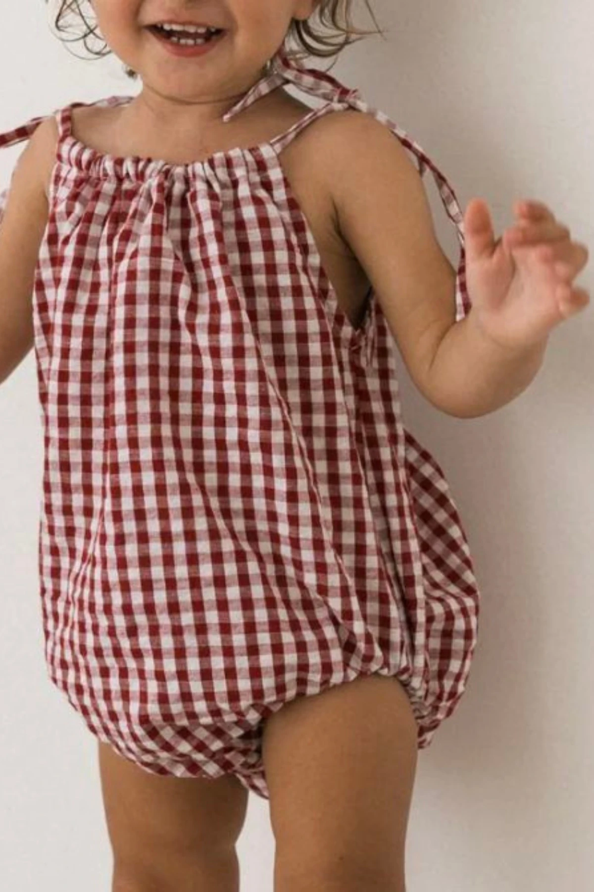 Kırmızı Pötikareli Kız Çocuk Lastikli Casual Romper