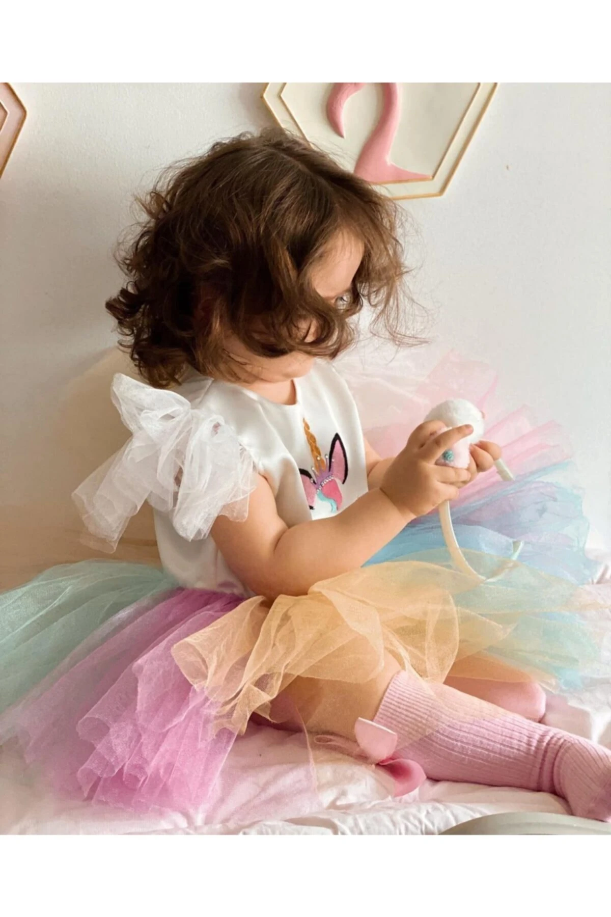 Kız Çocuk Unicorn Nakışlı Kostüm