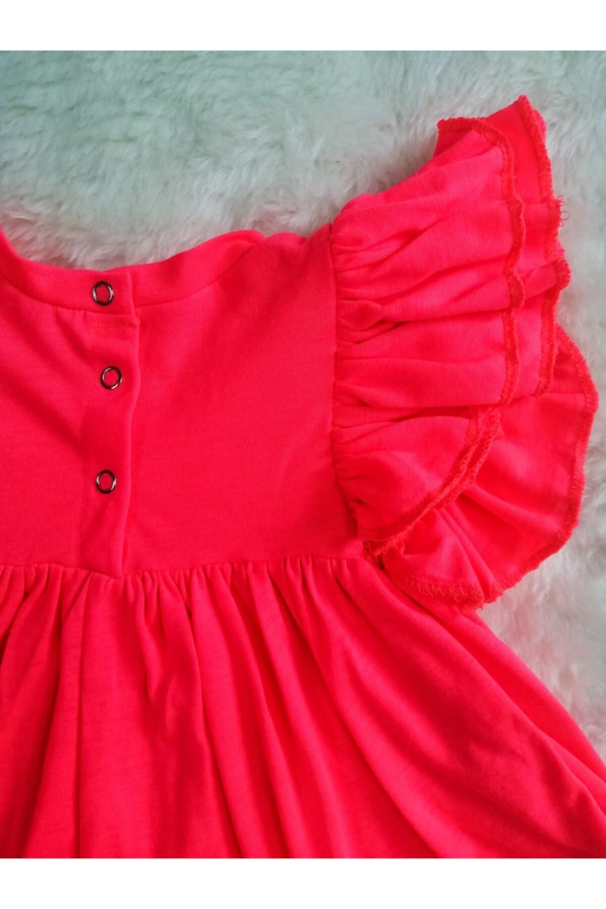 Kız Çocuk Fosforlu Pembe Elbise Takımı & Elbise & Kilot & Bandana