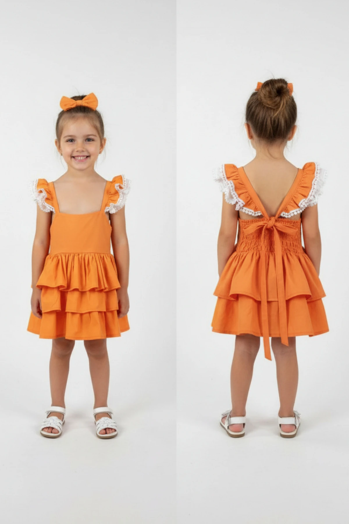 Kız Çocuk Turuncu Fırfır Detaylı Elbise