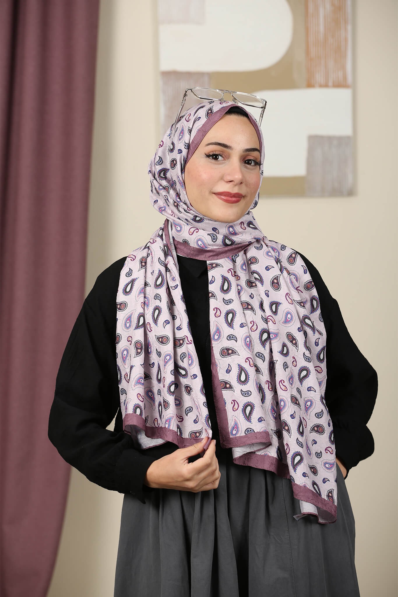Desenli Bambu Şal - Pudra