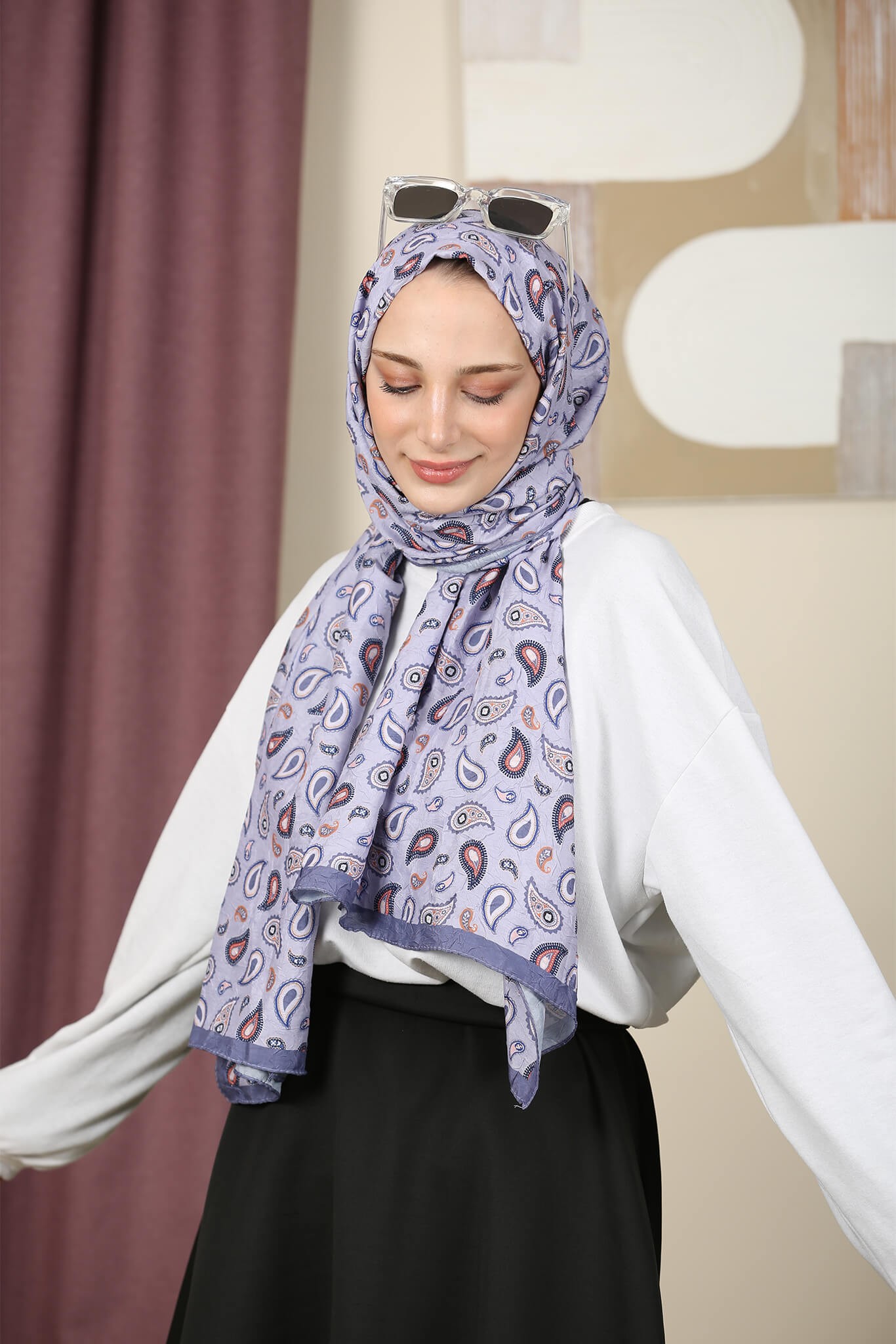 Desenli Bambu Şal - Lila