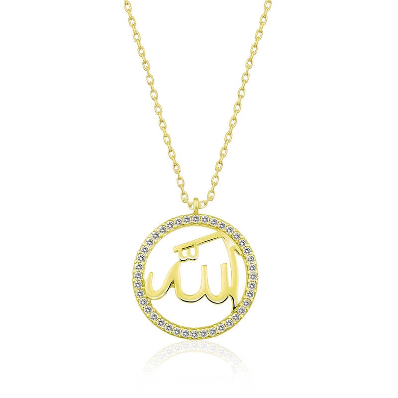 Gümüş Gold Arapça Allah Yazılı Bayan Kolye