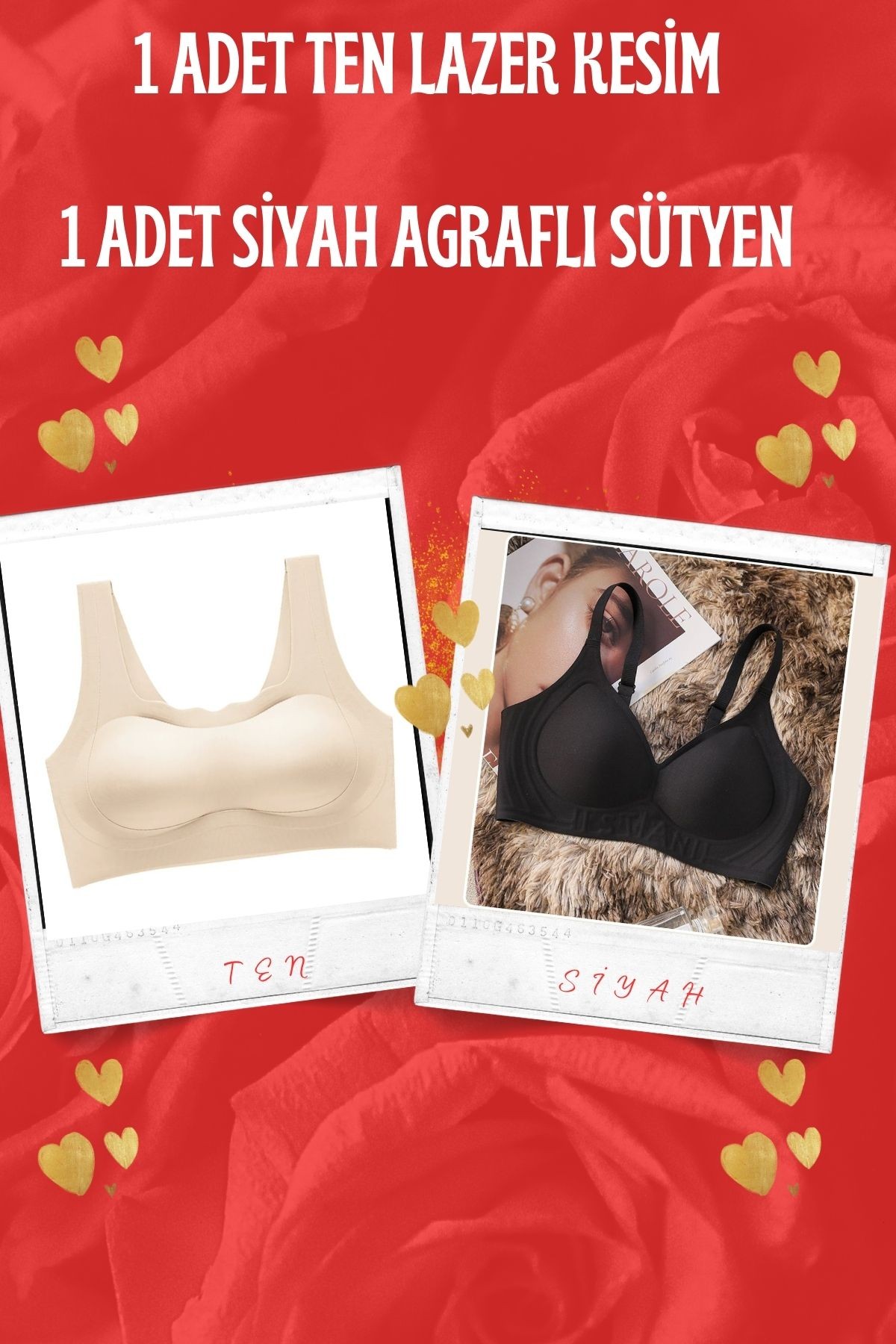 1 ADET LAZER KESİM SÜTYEN 1 ADET AGRAFLI SÜTYEN SET