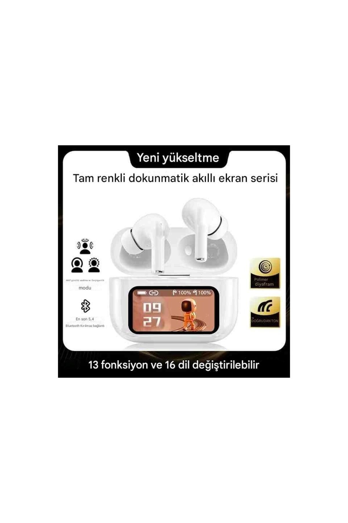 Ekranlı Apple Tarzı Bluetoothlu Türkçe Beyaz Kulaklık