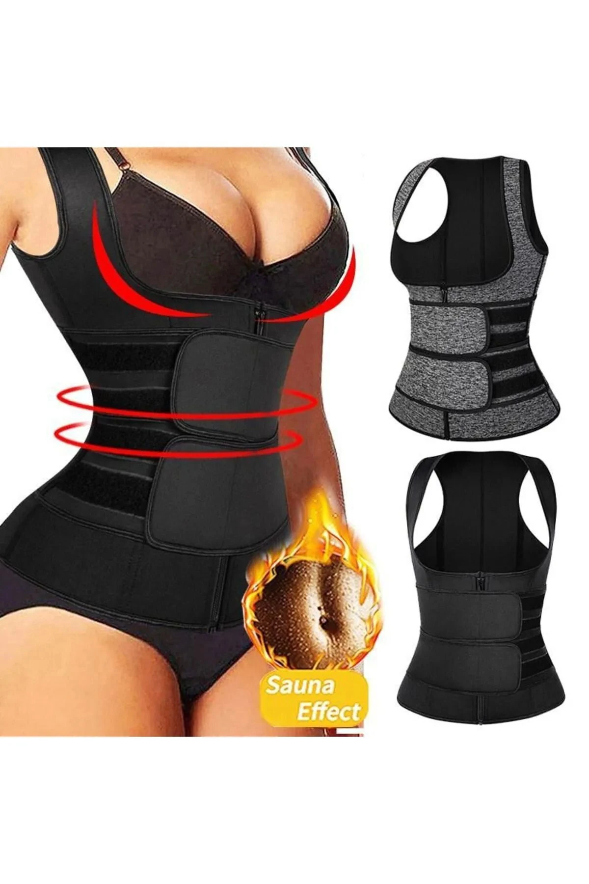 Ayarlanabilir Kemerli Termal Neopren Kumaş Vücut Şekillendirici Inceltici Kadın Spor Yeleği