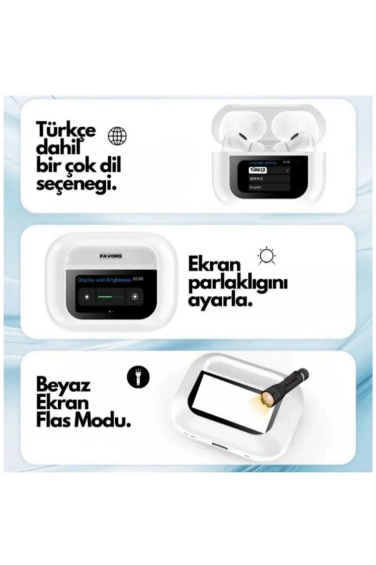 Ekranlı Bluetoothlu Beyaz Kulaklık Türkçe