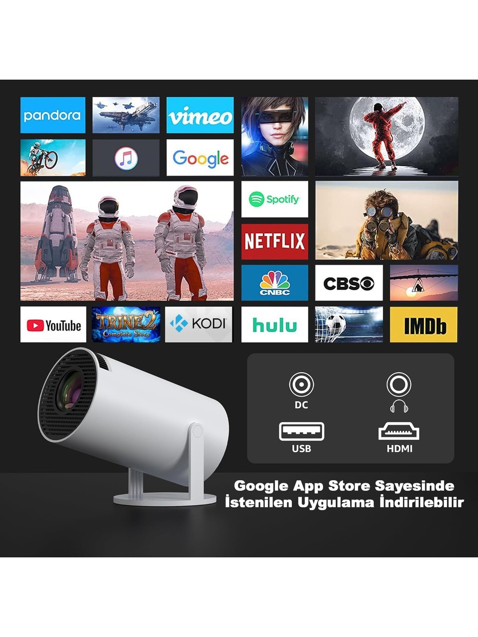 Mini Projeksiyon Taşınabilir Projeksiyon Cihazı Hd Projeksiyon Cihazı Android 11 Android Tv Projeksiyon Cihazı Ev Sinema Projeksiyon Akıllı Hoparlörlü Projeksiyon Wifi Bluetooth Taşınabilir