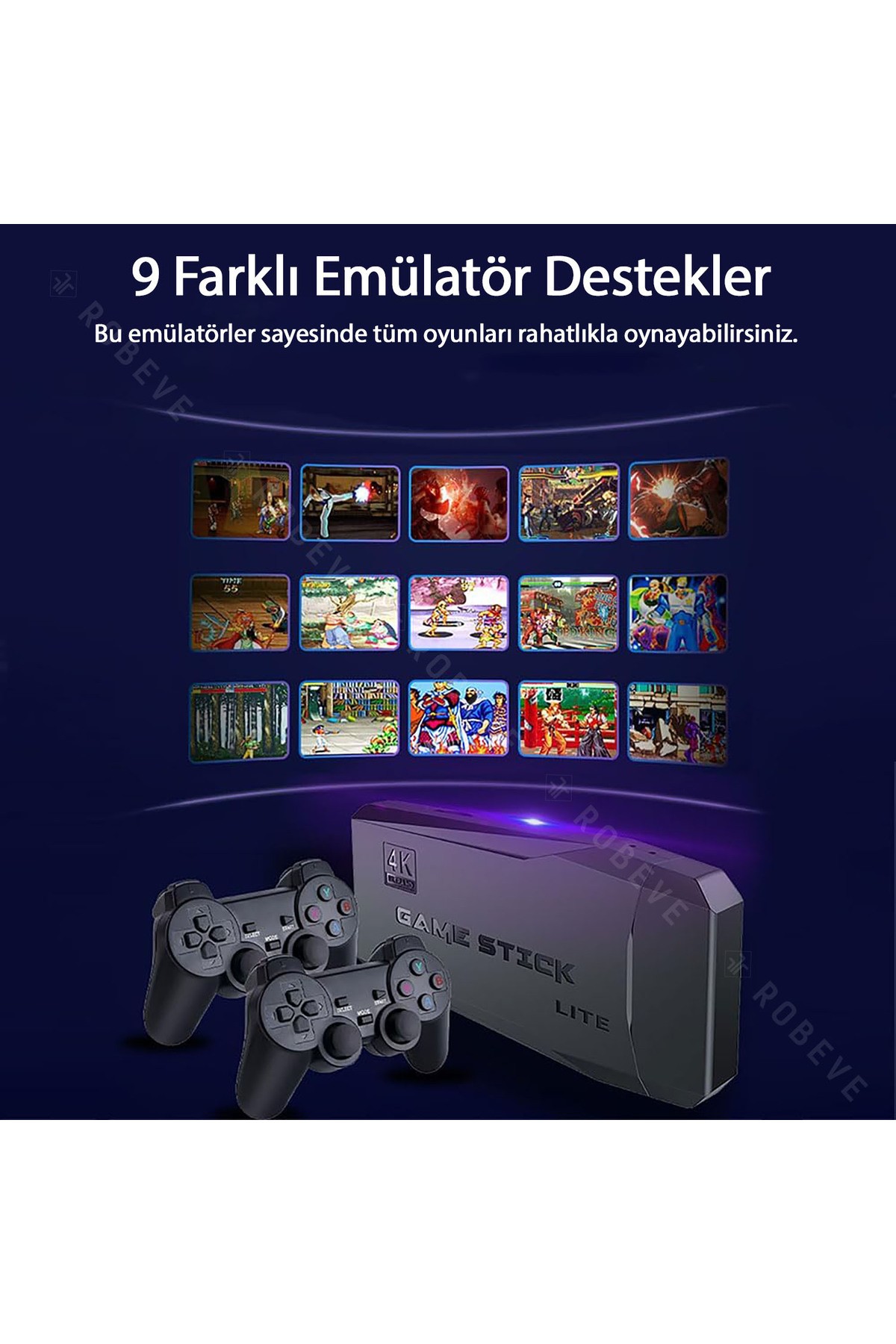 Kablosuz Çift Kol Oyun Konsolu 3000+ Oyun 4K Full HD TV Oyun Konsolu Game Stick Konsol