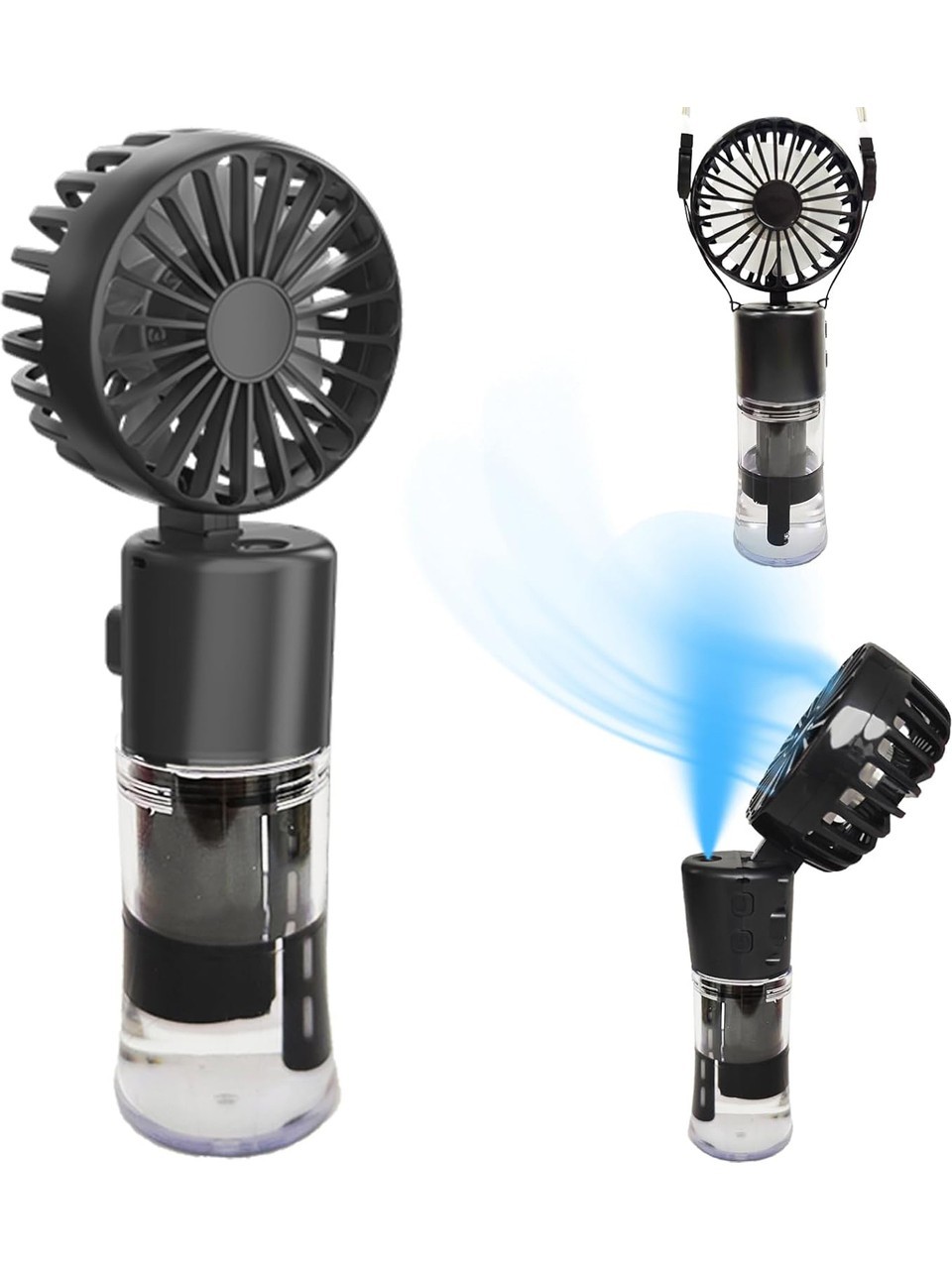Elle Tutulabilir Taşınabilir Buharlı Vantilatör Fan Mini Fan – 4 Hız Ayarı, Şarjlı, Misting Özelliği, Kompakt ve Hafif Tasarım, Seyahat ve Ofis Kullanımı Için Ideal Buharlı Vantilatör Fan