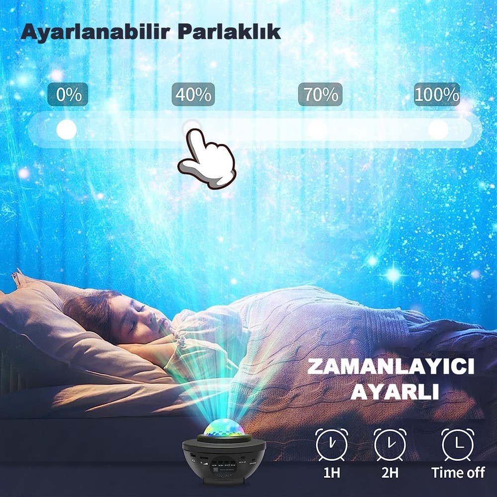 Projektör Gece Lambası Bluetooth Hoparlör Bluetooth Lazer Işıklı Sese Duyarlı Hoparlör Gece Lambası Disko Lambası Parti Lambası