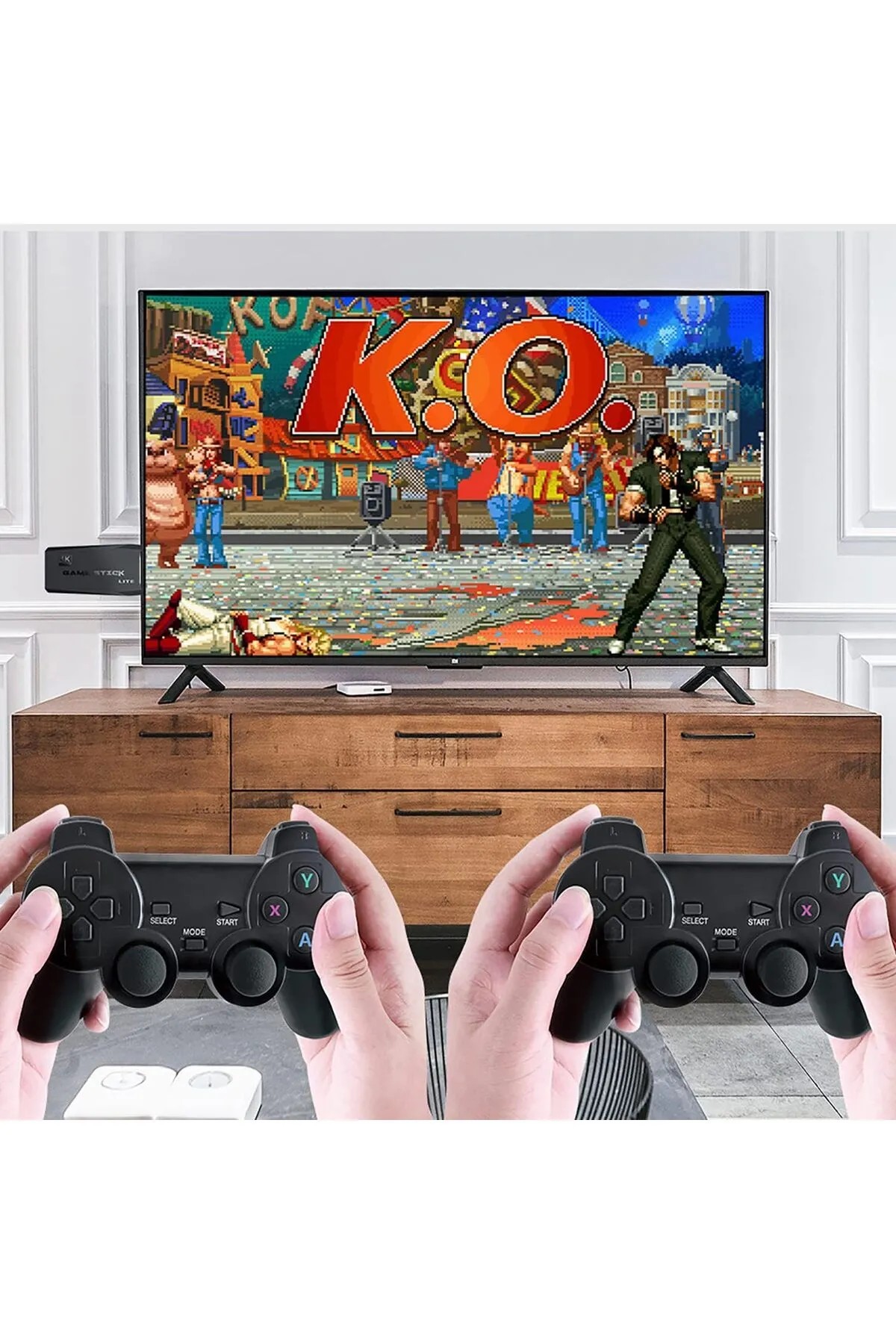 Kablosuz Çift Kol Oyun Konsolu 3000+ Oyun 4K Full HD TV Oyun Konsolu Game Stick Konsol