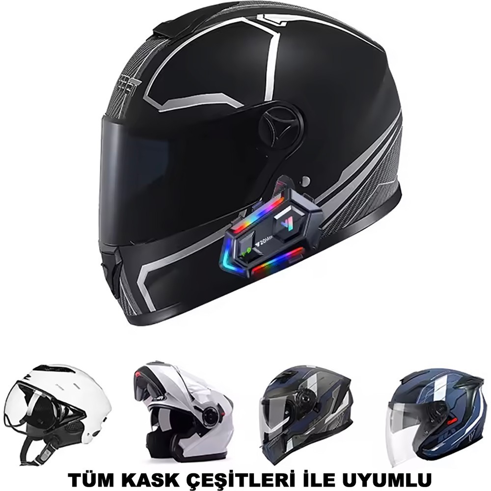 Ikili Interkom Bağlantılı Y20 Max Motorsiklet Intercom Su Geçirmez Kask Intercom Rgb Intercom Bluetooth 5.3 Interkom Ikili Interkom Bağlantılı Intercom